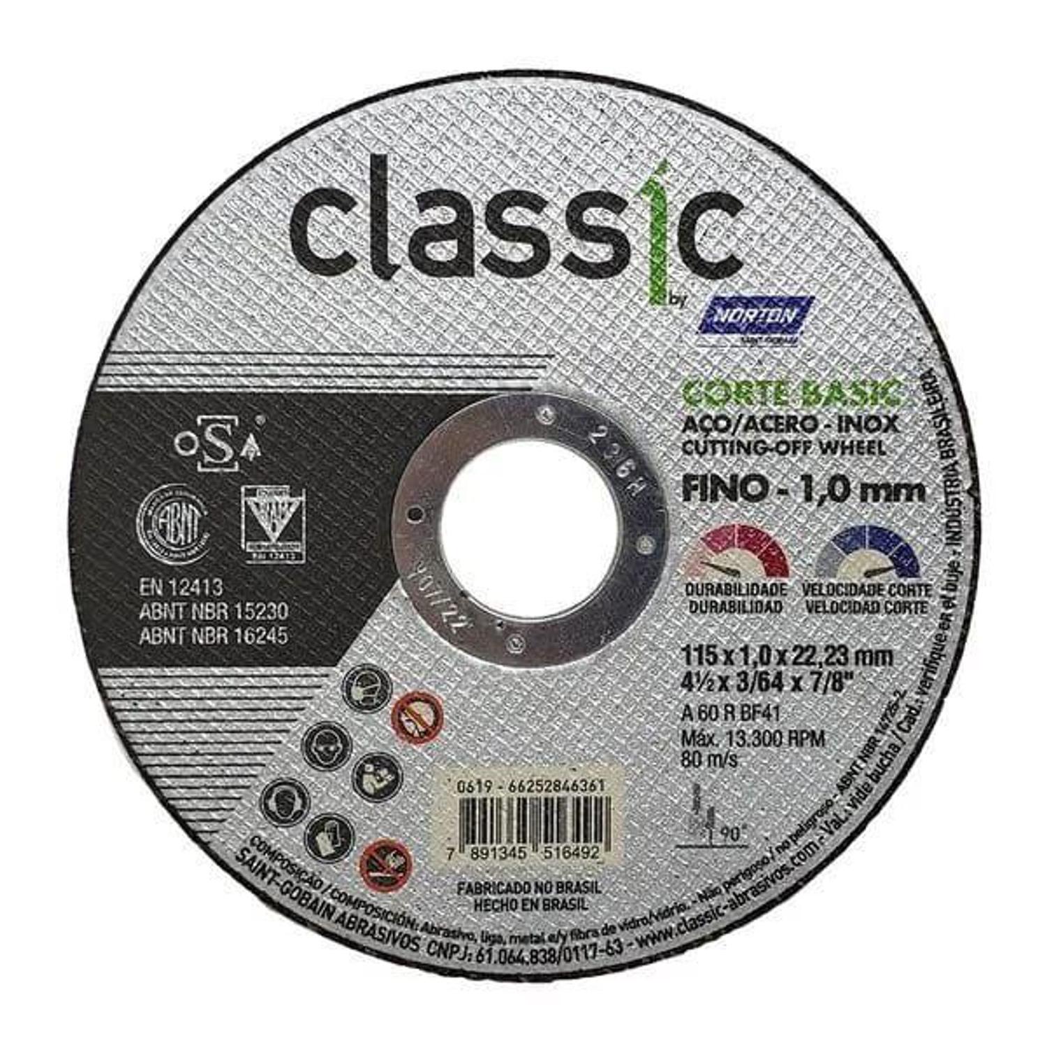 DISCO CORTE BASIC INOX 115X1.0MM NORTON