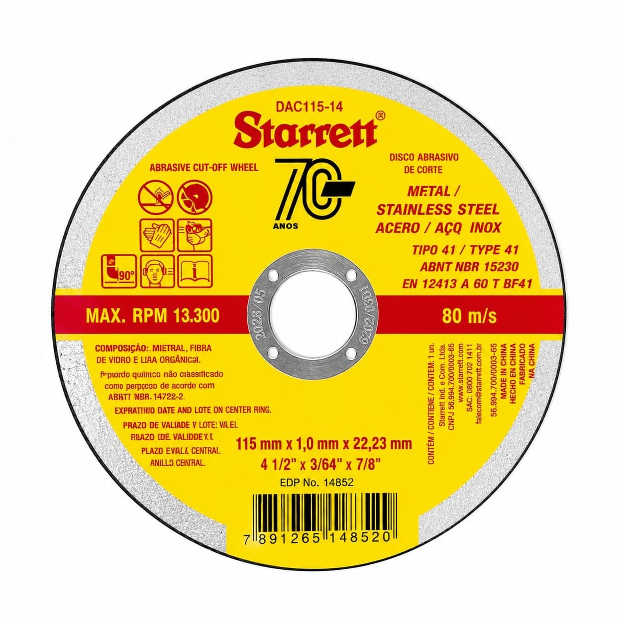 DISCO ABRASIVO DE CORTE 115X1,0X22,23MM