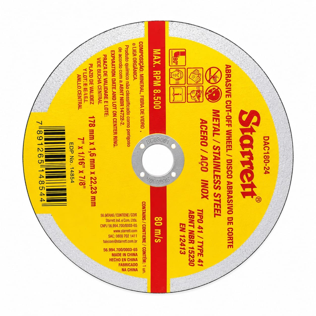 DISCO ABRASIVO DE CORTE 178X1,6X22,23MM